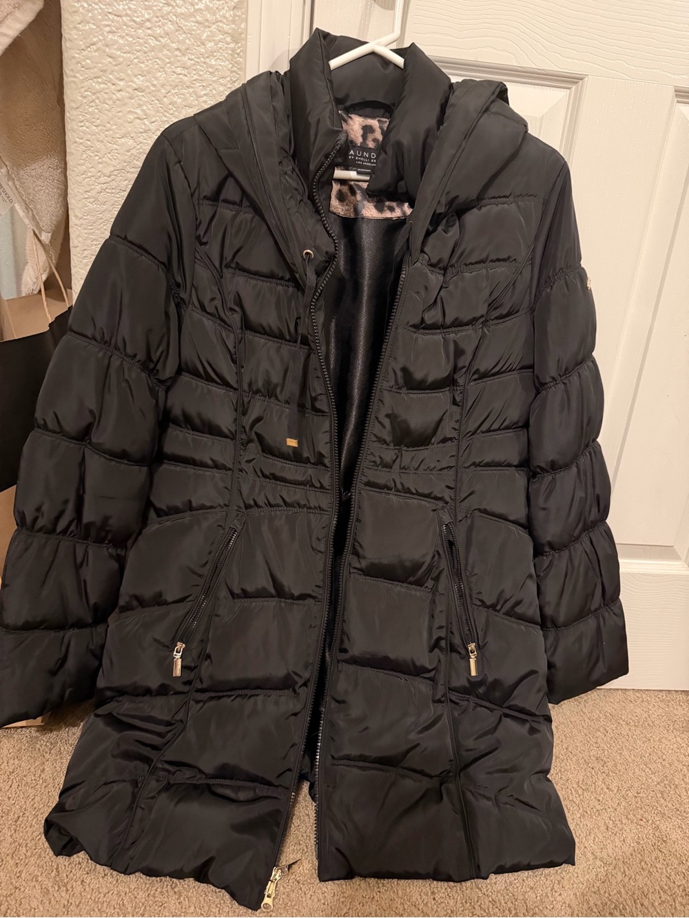 Laundry By Shelli Segal Black Quilted Hooded Puffer Coat